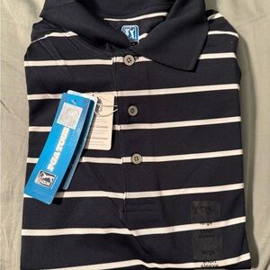 PGA Tour Navy and White Striped Polo